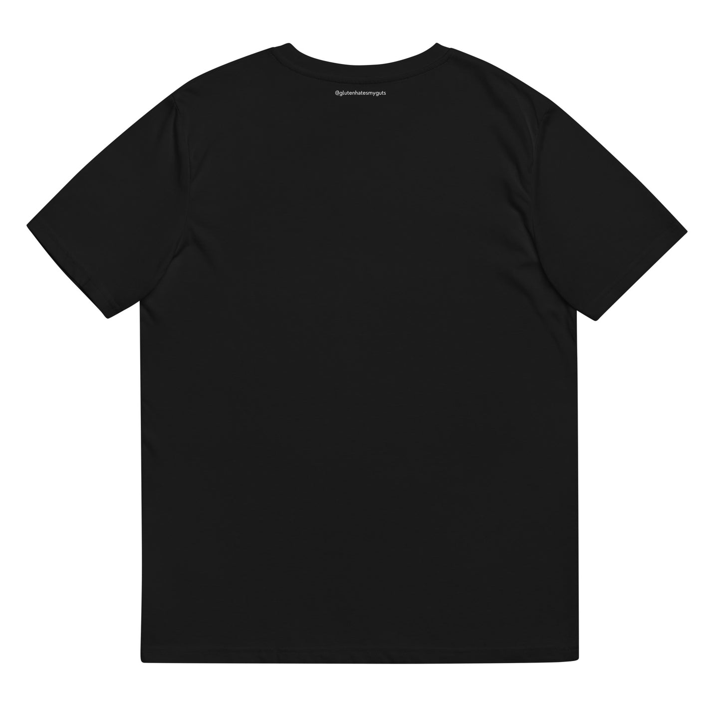 "The Coeliac - A short Story" - Unisex 100% Organic Cotton T-shirt | Black with White Text | For Men and Women | Back