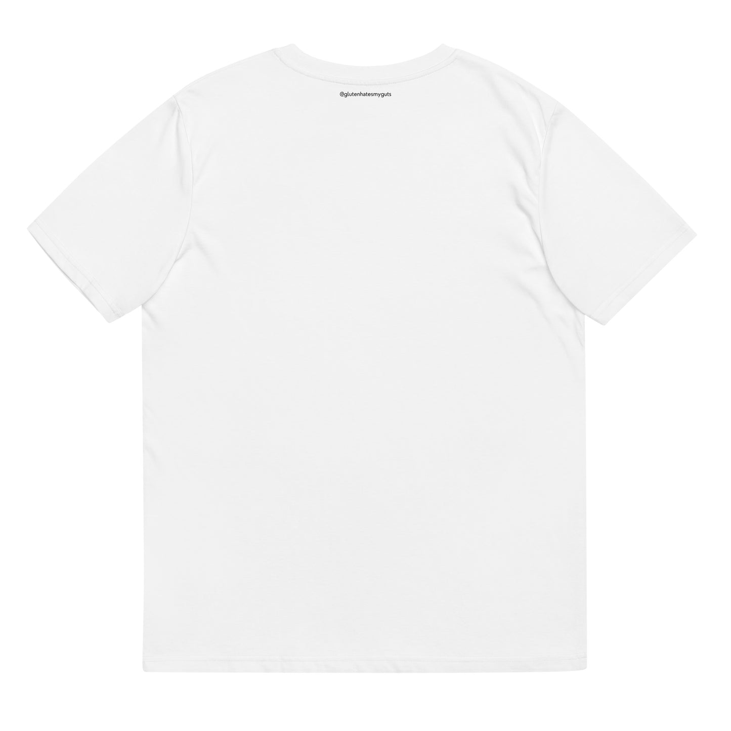 "The Coeliac - A short Story" - Unisex 100% Organic Cotton White T-shirt | White with Black Text | For Men and Women | Back