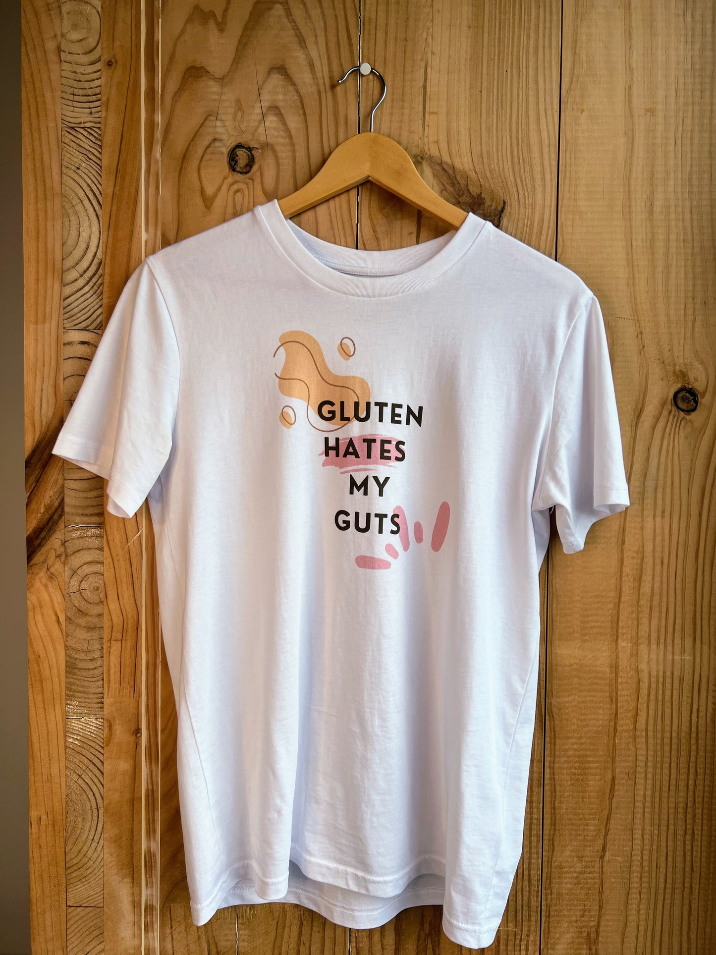 "Gluten Hates My Guts" - Unisex 100% Organic Cotton T-shirt | Abstract gut & villi design | For Men and Women