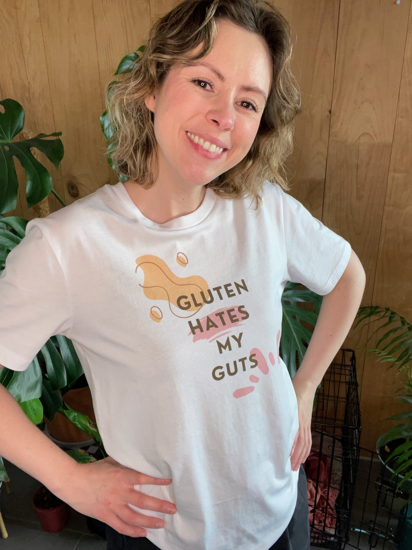 "Gluten Hates My Guts" - Unisex 100% Organic Cotton T-shirt | Abstract gut & villi design | For Men and Women