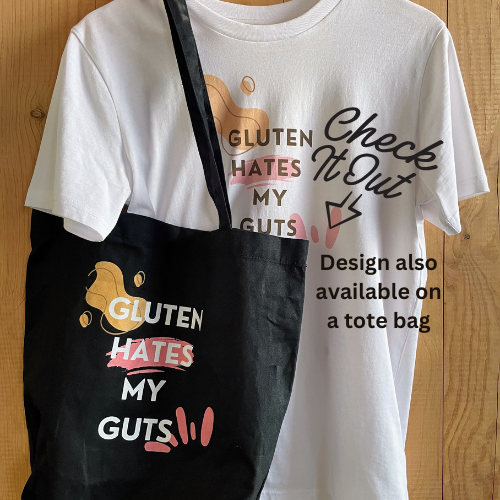 "Gluten Hates My Guts" - Unisex 100% Organic Cotton T-shirt | Abstract gut & villi design | For Men and Women