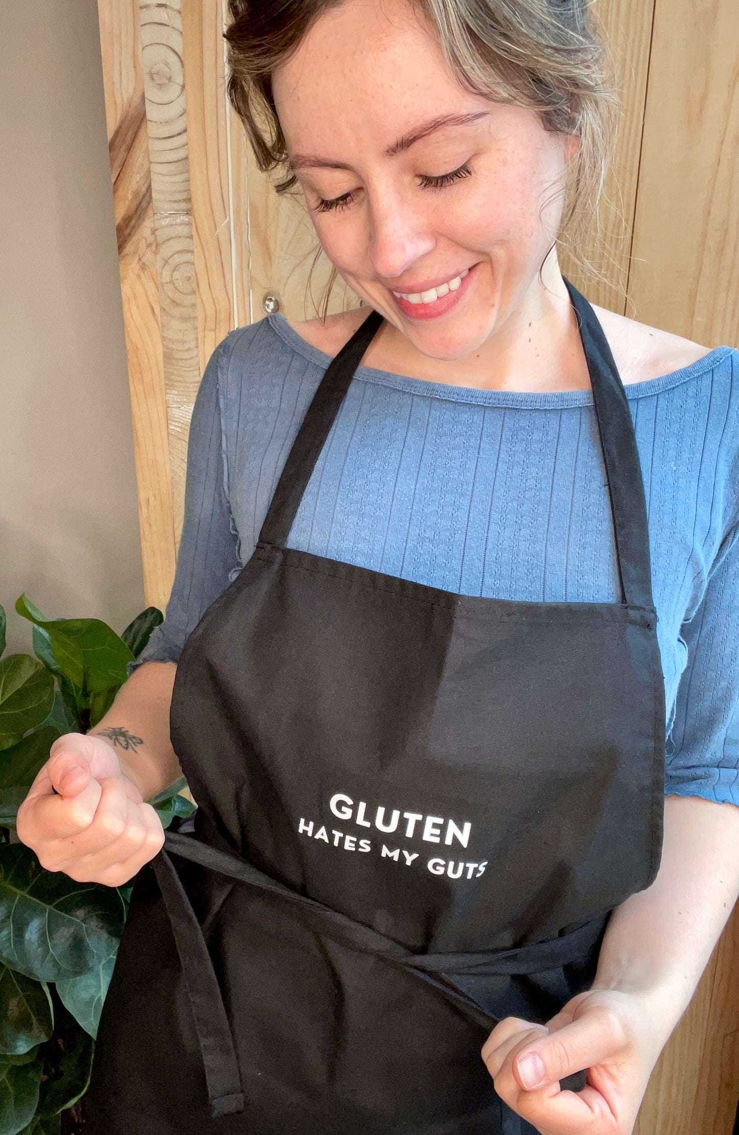 Gluten Hates My Guts  Unisex Cotton Apron | Black | One Size